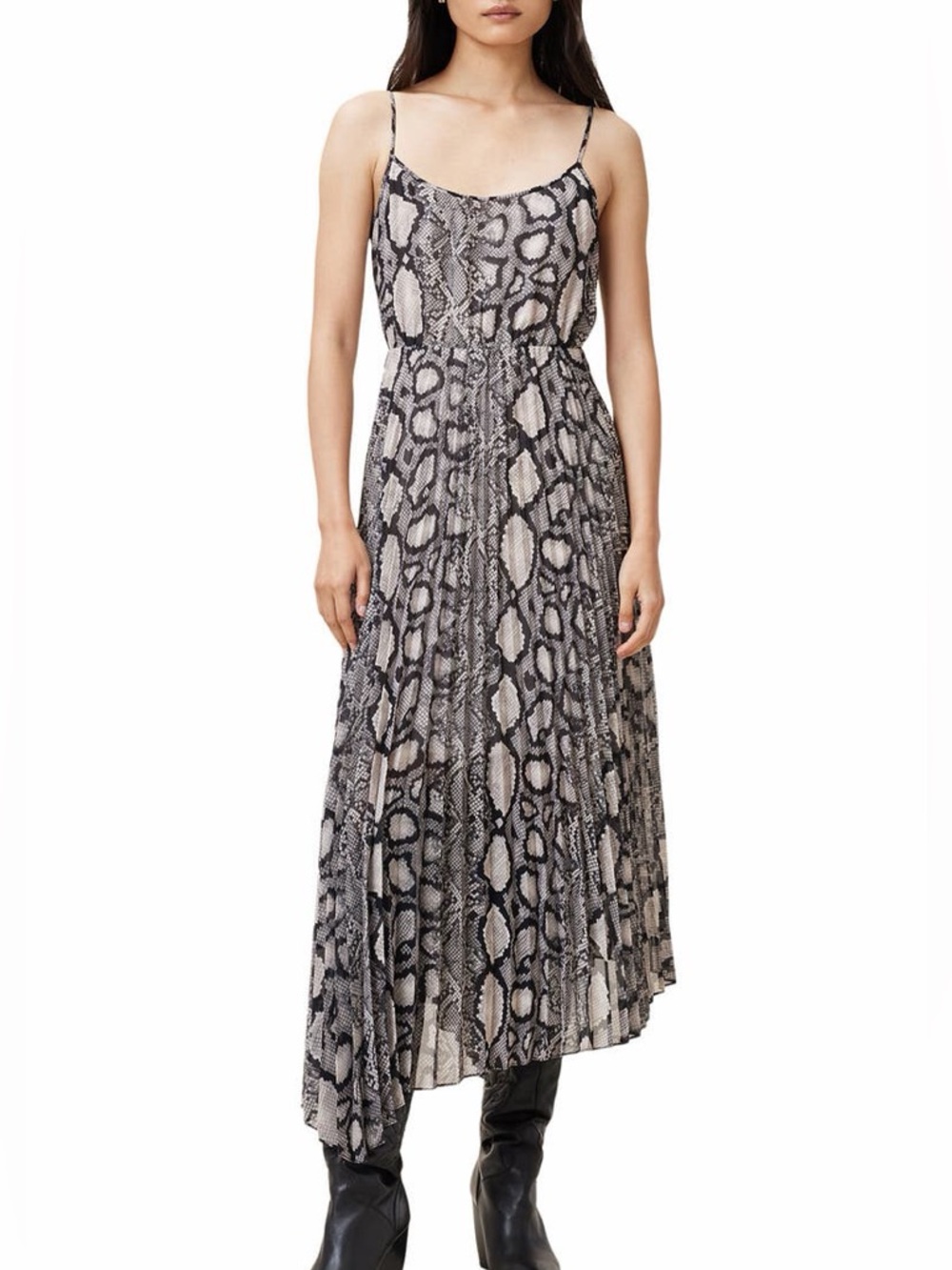 AllSaints Snake-Print Spaghetti-Strap Maxi Dress - Black & White